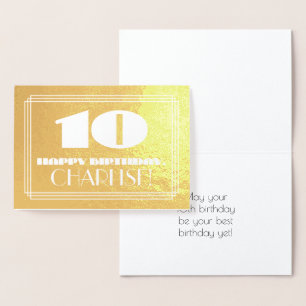 10th Birthday: Name + Art Deco Inspired Look "10" Foil Card