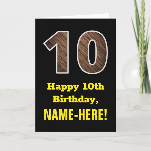 10th Birthday Name Faux Wood Grain Pattern 10 Card