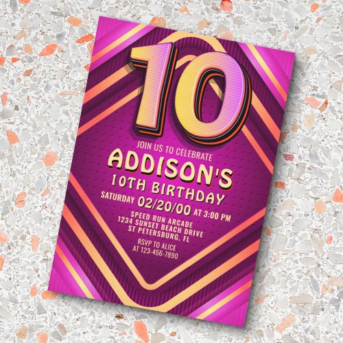 10th Birthday Neon Invitation