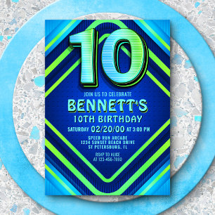 10th Birthday Neon Invitation