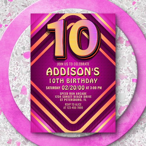 10th Birthday Neon Invitation