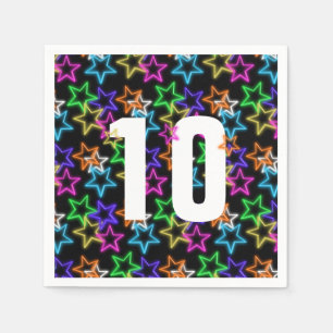 10th Birthday Neon Stars On Black Napkins
