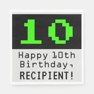 10th Birthday - Nerdy / Geeky Style "10" & Name Napkins