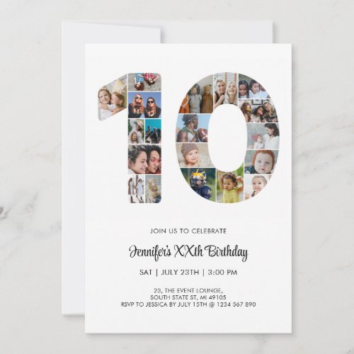 10th Birthday Number 10 Custom Photo Collage Invitation