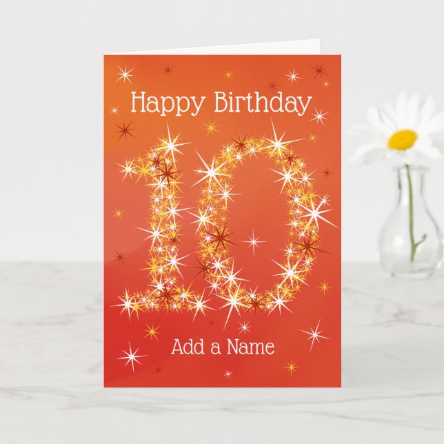 10th Birthday - Number 10 in Stars - Red - Age 10 Card (Small Plant)