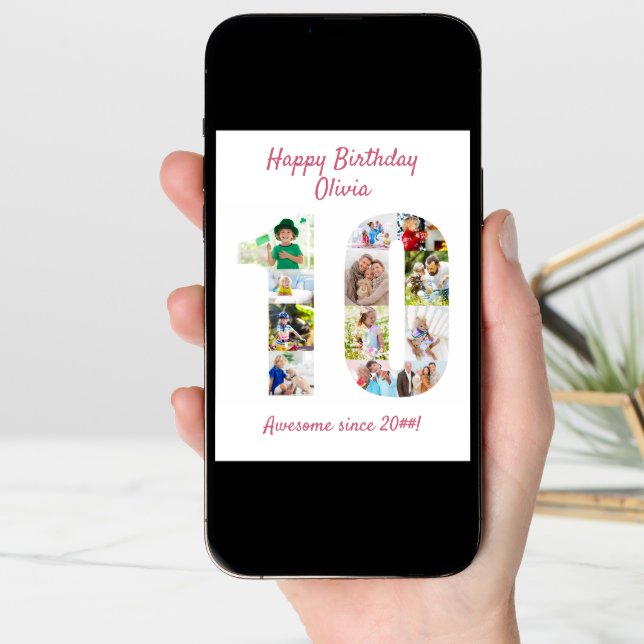 10th Birthday Number 10 Photo Collage Card (Front Digital)