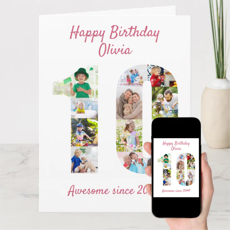 10th Birthday Number 10 Photo Collage Card | Zazzle