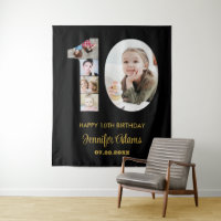 10th Birthday Number 10 Photo Collage Modern Black