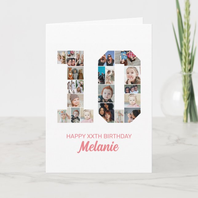 10th Birthday Number 10 Photo Collage Personalized Card (Front)