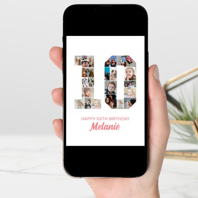 10th Birthday Number 10 Photo Collage Personalized Card (Front Digital)