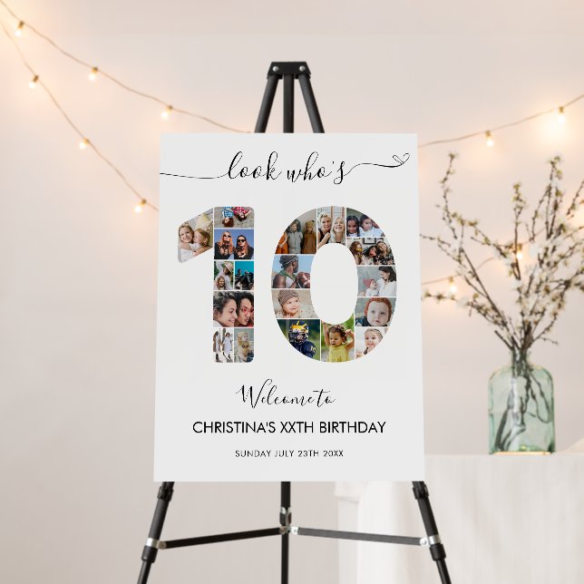 10th Birthday Number 10 Photo Collage Welcome Foam Board (In Situ (Stand))