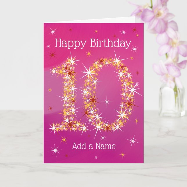 10th Birthday - Number 10 Stars - Pink - Age 10 Card (Orchid)
