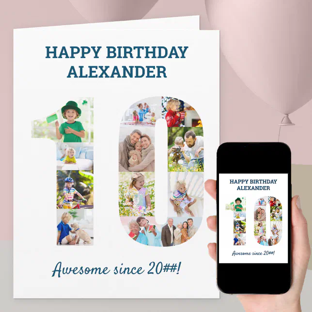 10th Birthday Number Photo Collage Card | Zazzle