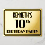 [ Thumbnail: 10th Birthday Party: Art Deco Look “10” and Name Invitation ]