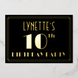 [ Thumbnail: 10th Birthday Party: Art Deco Look “10”, W/ Name Invitation ]