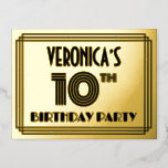 [ Thumbnail: 10th Birthday Party ~ Art Deco Style “10” + Name Postcard ]