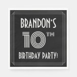 [ Thumbnail: 10th Birthday Party: Art Deco Style + Custom Name Napkins ]