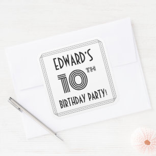 10th Birthday Party: Art Deco Style + Custom Name Square Sticker