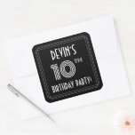 [ Thumbnail: 10th Birthday Party: Art Deco Style & Custom Name Sticker ]