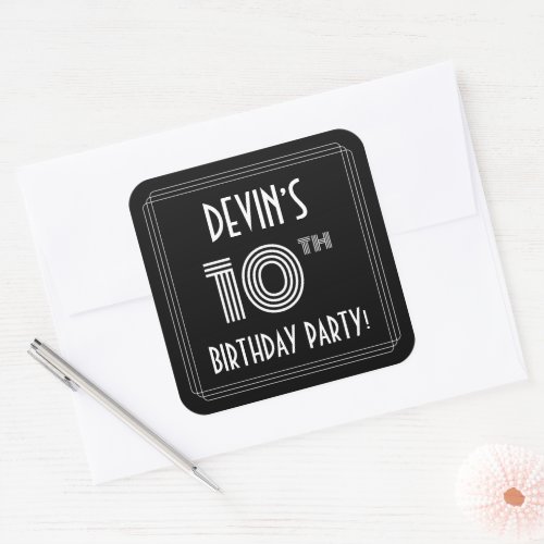 10th Birthday Party Art Deco Style  Custom Name Square Sticker