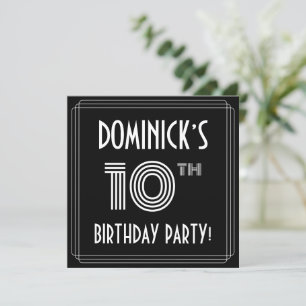 10th Birthday Party: Art Deco Style w/ Custom Name Invitation