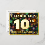 [ Thumbnail: 10th Birthday Party: Bold, Colorful Fireworks Look Postcard ]