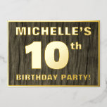 [ Thumbnail: 10th Birthday Party: Bold, Faux Wood Grain Pattern Invitation ]