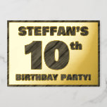 [ Thumbnail: 10th Birthday Party — Bold, Faux Wood Grain Text F Invitation ]
