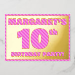 [ Thumbnail: 10th Birthday Party — Bold, Fun, Pink Stripes # 10 Invitation ]