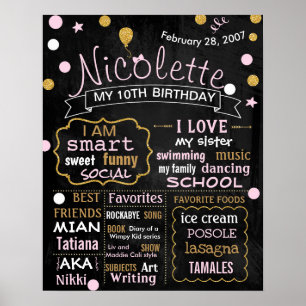 10th birthday party chalkboard sign poster