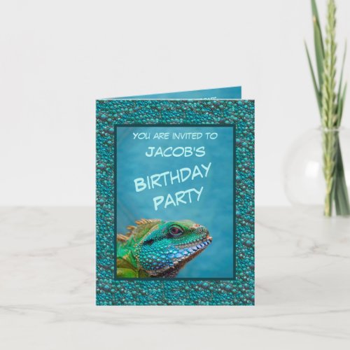 10th Birthday Party Colorful Iguana Celebration Invitation