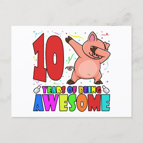 10th Birthday Party Dabbing Pig _ 10 Years Old Gir Postcard