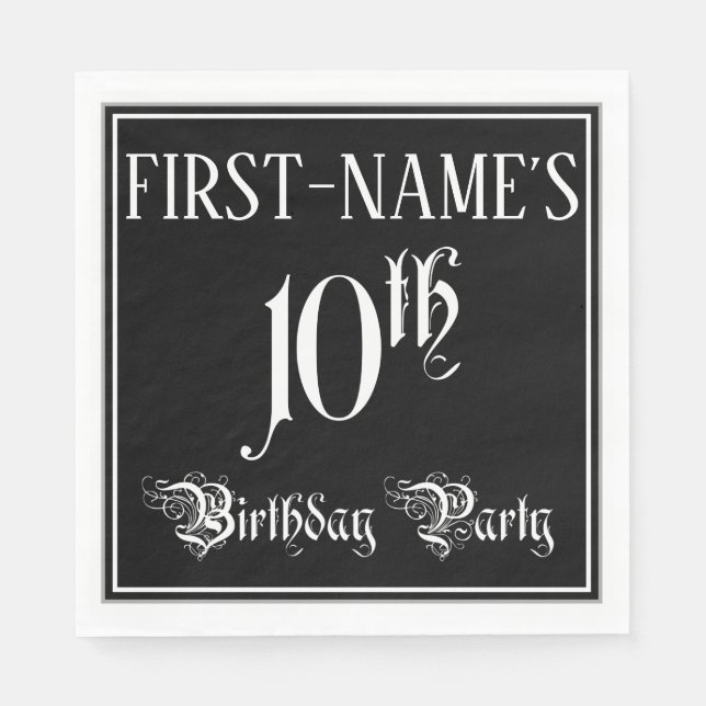 10th Birthday Party — Fancy Script + Custom Name Napkins (Front)