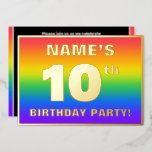 [ Thumbnail: 10th Birthday Party: Fun, Colorful Rainbow Pattern Invitation ]