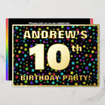 [ Thumbnail: 10th Birthday Party — Fun, Colorful Stars Pattern Invitation ]