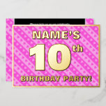 [ Thumbnail: 10th Birthday Party — Fun Pink Hearts and Stripes Invitation ]