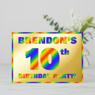 10th Birthday Party — Fun, Rainbow Spectrum “10” Foil Invitation