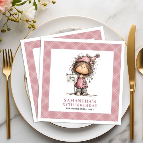 10th Birthday Party Girl Whimsy Funny Pink Napkins