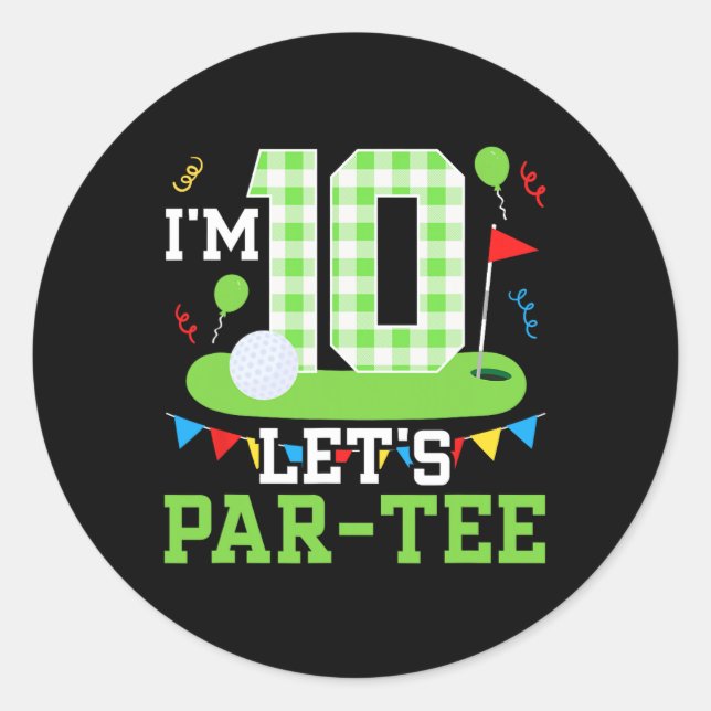 10th Birthday Party Golf Boy Ten Year Old Golfer 1 Classic Round Sticker (Front)