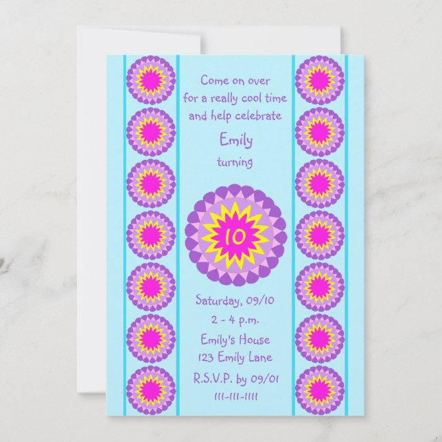 10th Birthday Party Invitation Cool Blue 10 (Front)