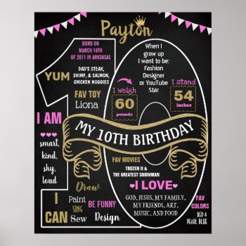 10th Birthday Party Milestone Sign For A Girl by 10x10us at Zazzle