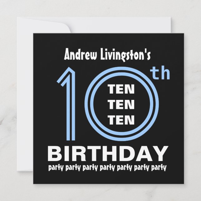 10th Birthday Party Modern Blue and Black B451 Invitation (Front)