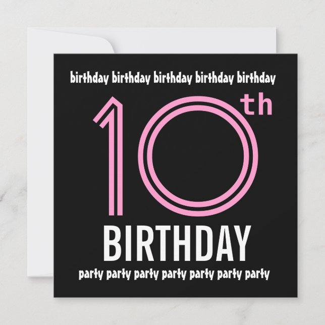 10th Birthday Party Modern Pink and Black G001 Invitation (Front)