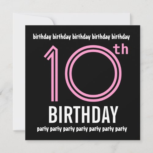 10th Birthday Party Modern Pink and Black G001 Custom Announcement