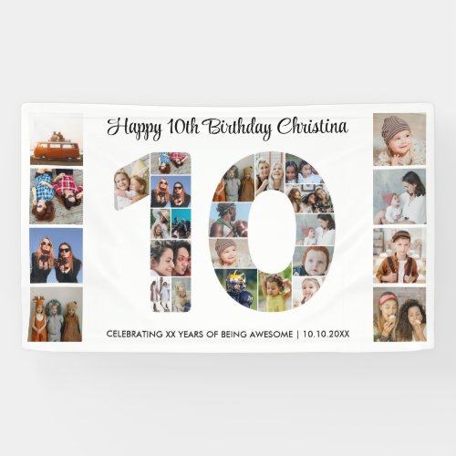 10th Birthday Party Number 10 Photo Collage Banner