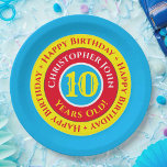 10th Birthday Party Paper Plates<br><div class="desc">Child's Paper birthday party plates for a 10th Birthday. Birthday party plates with an inscription. Saying a repeated "Happy Birthday". To Celebrate a birthday. Also the name of the child whose birthday it is.</div>