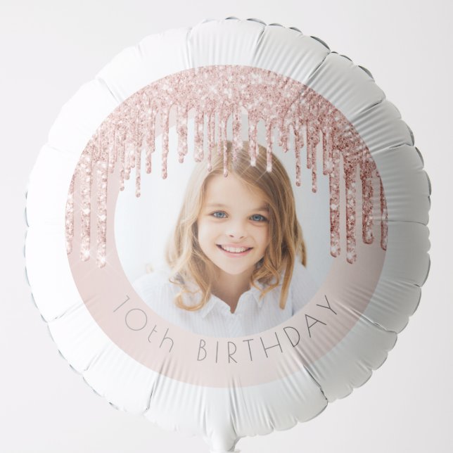 10th birthday party photo rose gold pink glitter balloon (Front)