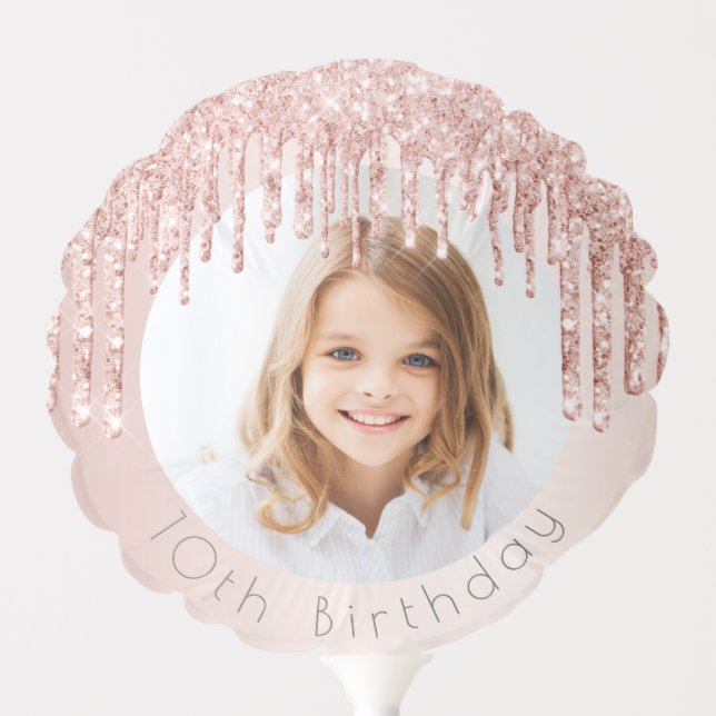 10th birthday party photo rose gold pink glitter balloon (Front)