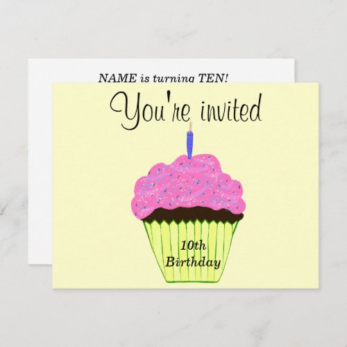 10th Birthday Party Pink Cupcake _ Customize Invitation