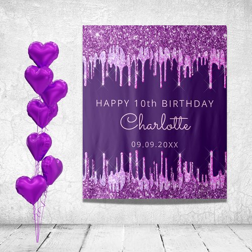 10th Birthday party purple pink glitter drip girl Tapestry